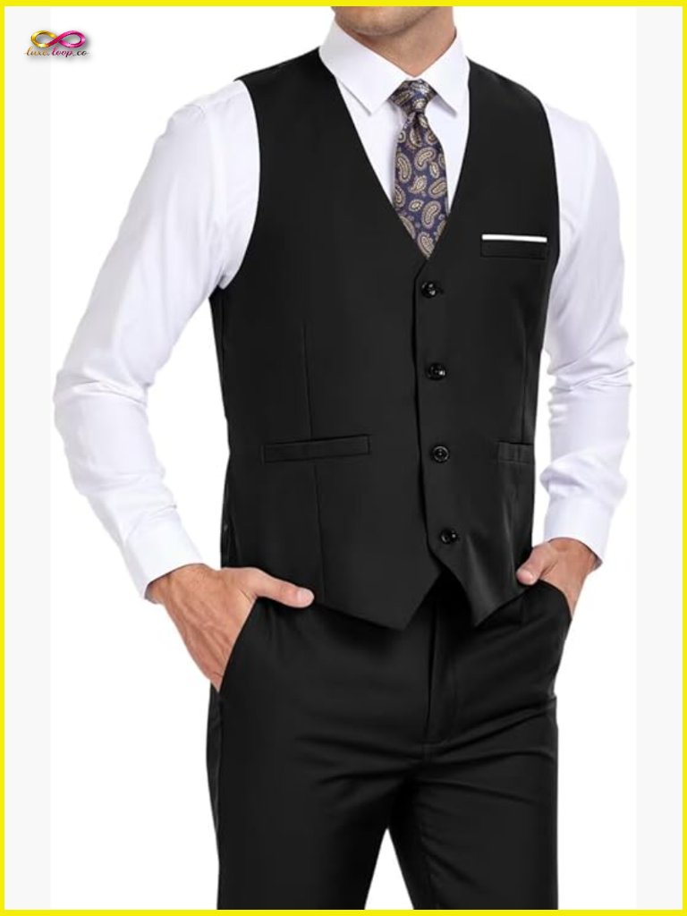Slim Fit Vest Pant Suit Set Classic Elegant Wedding Business Casual Groomsmen